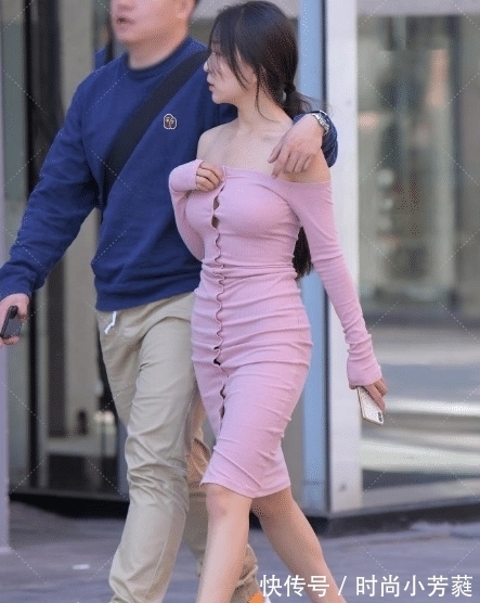 一字肩 一字肩粉色连衣裙,清新靓丽,少女感十足