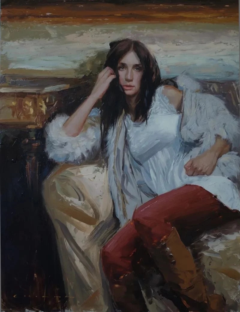 油画#每一幅肖像油画中,凯西·查尔兹都努力捕捉到人类形态的美