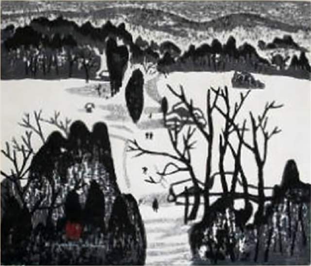 版画!日本近代版画大师斋藤清冬日雪景系列版画作品