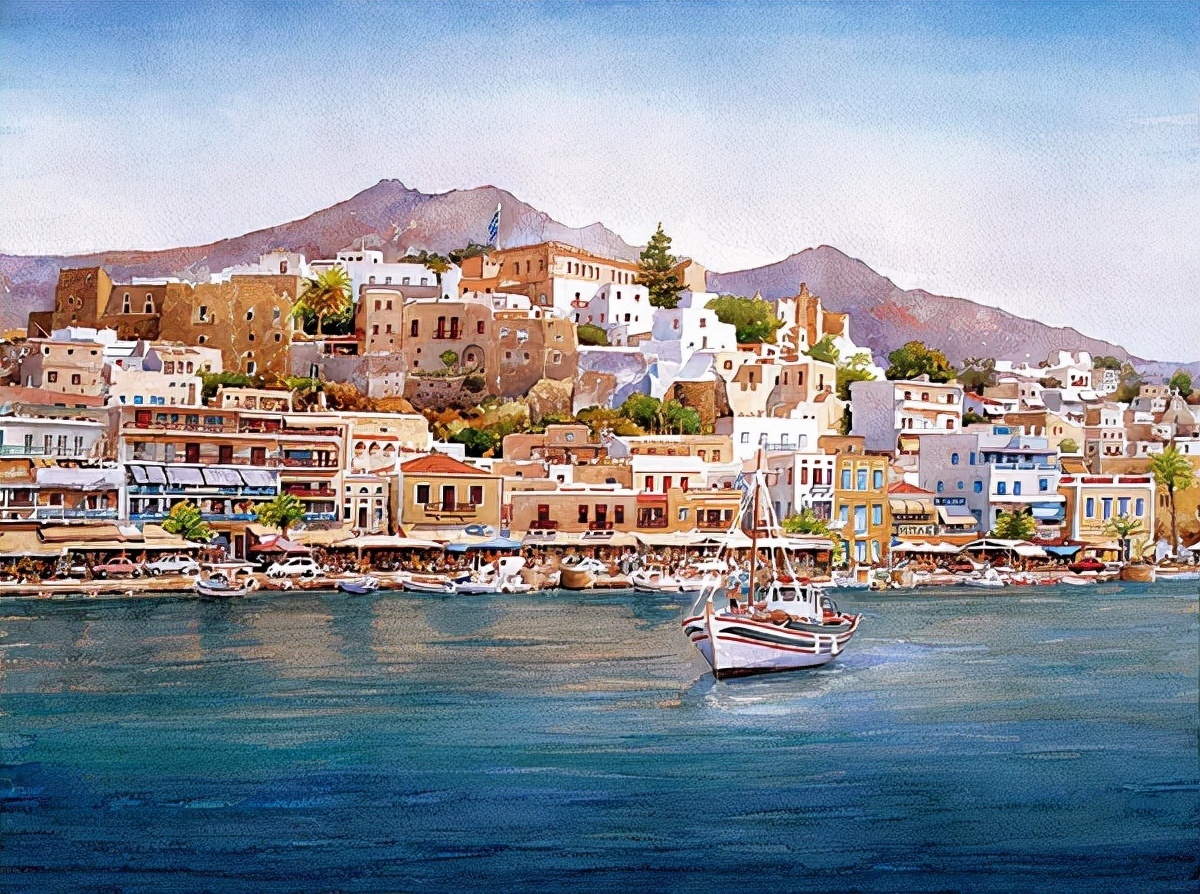 麦迪逊$希腊艺术家Pantelis Zografos,用水彩笔描绘希腊爱琴海美丽海岸风光