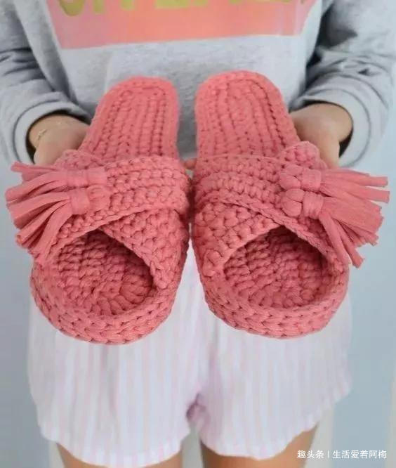 拖鞋&家里有织女，拖鞋不用买，布条钩一双好看又好穿！手工编织附教程
