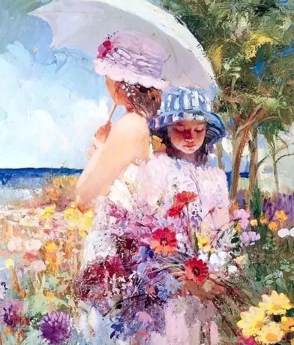 人物#皮诺德埃尼的油画人物，色彩斑斓，动静结合，光彩照人