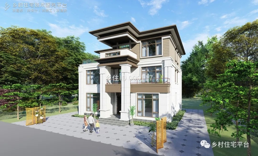 造价|乡住土建造价参考81.2万,面宽13.4m×进深11.9m 三层新中式风格别墅