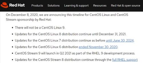 红帽拒绝进行投资，CentOS Linux 将停止维护