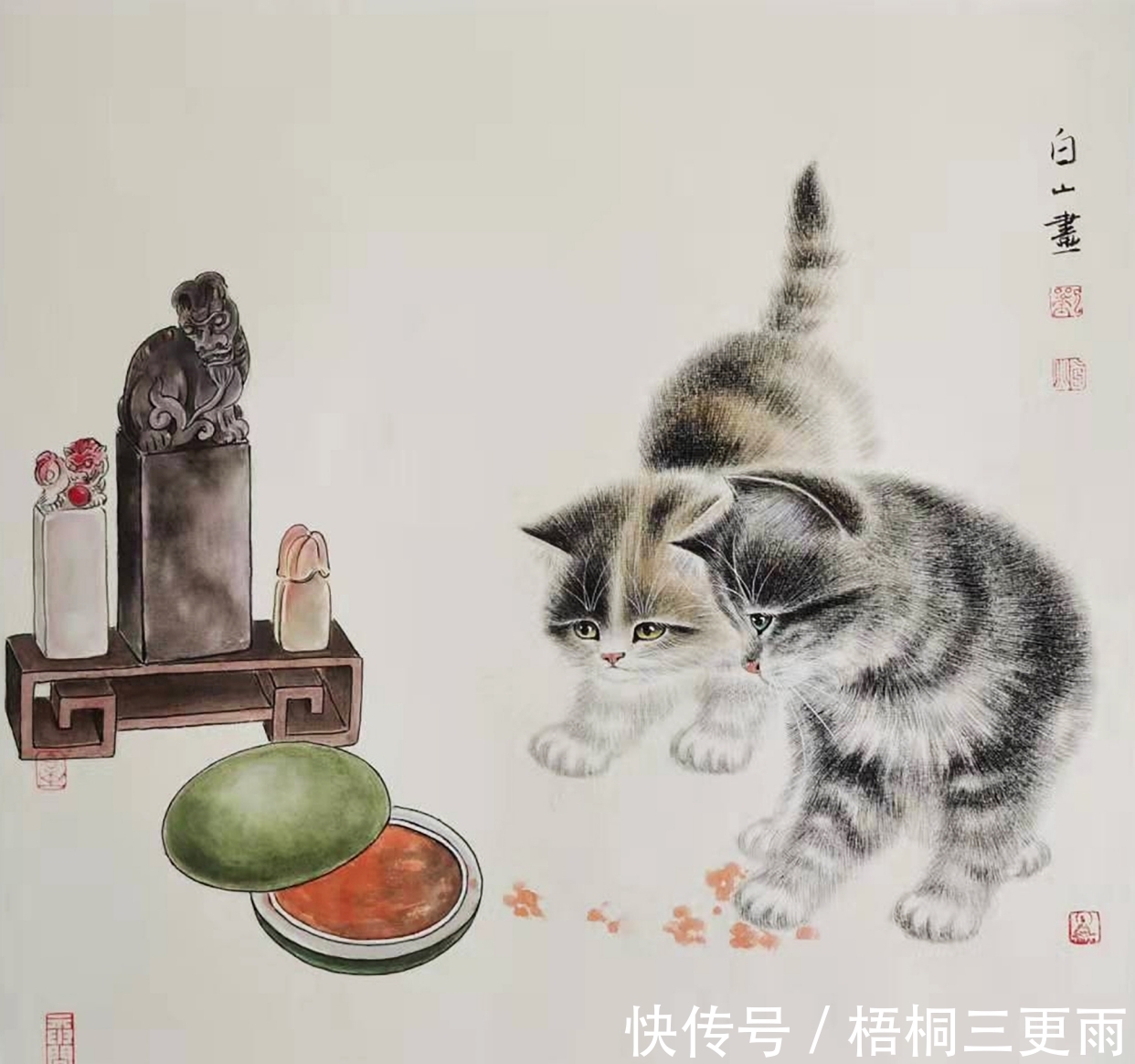 工笔画#「直击书画」刘白山画猫，画心中所画，画心中所想