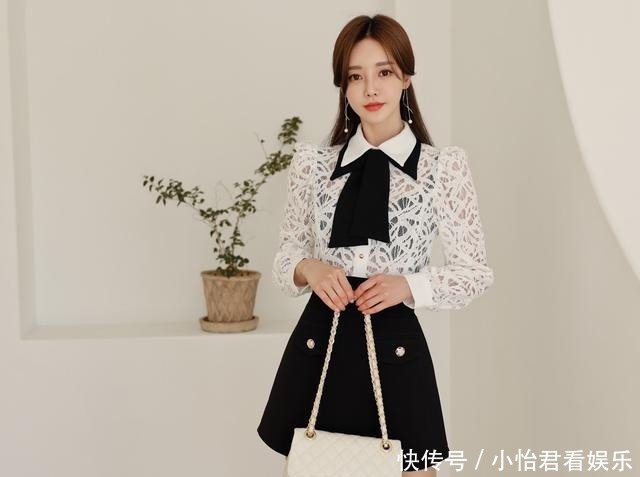 潮流孙允珠:纯洁翻领花纹透气雪纺衫搭配质感纽扣包臀裙