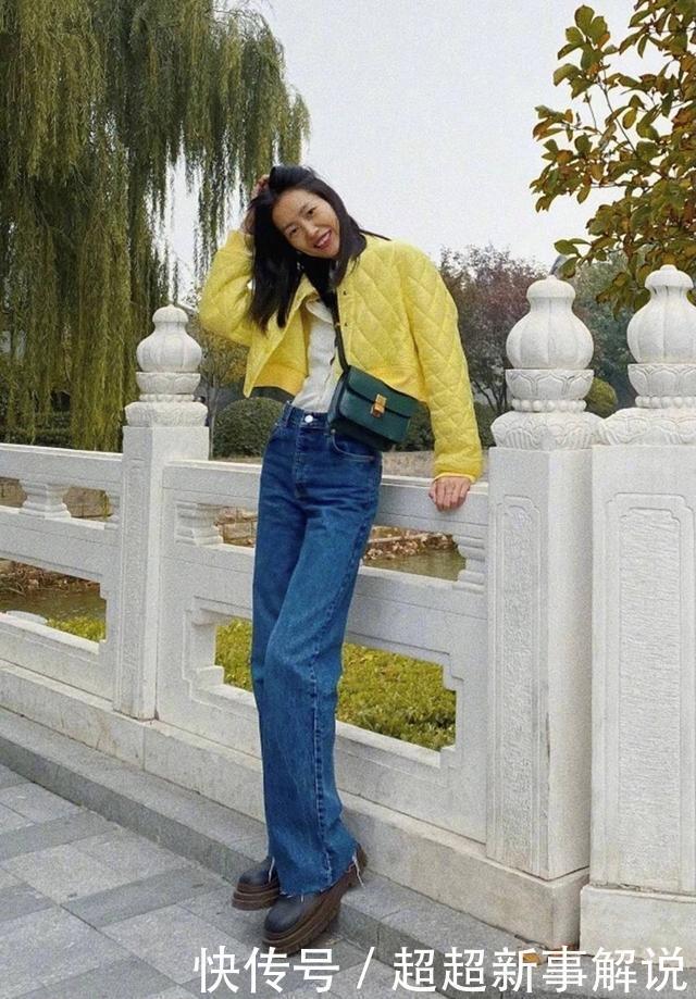 棉衣|刘雯的秋冬穿搭很舒适大方,穿鹅黄色棉衣高腰裤,大长腿超有魅力