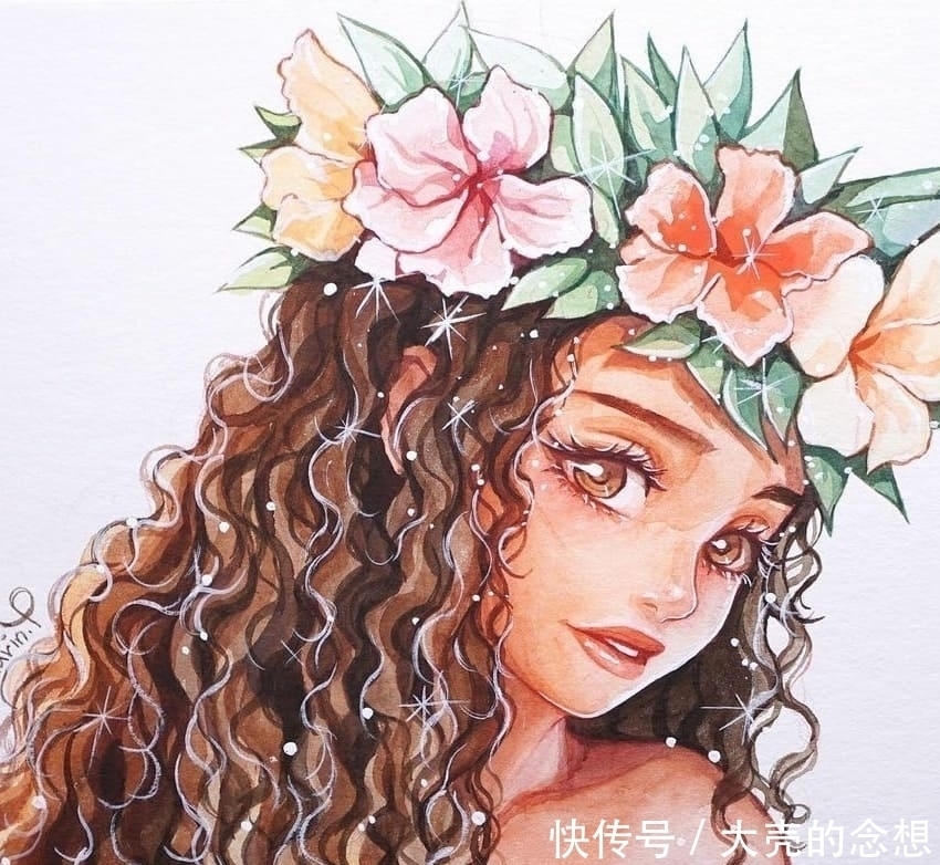 莫阿娜#画师绘制迪士尼公主水彩画,公主颜值提升,美颜效果明显