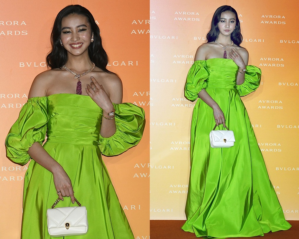 服饰|木村光希继承了爸妈的高颜值, 不过纯绿色长裙好显黑, 有点压气质