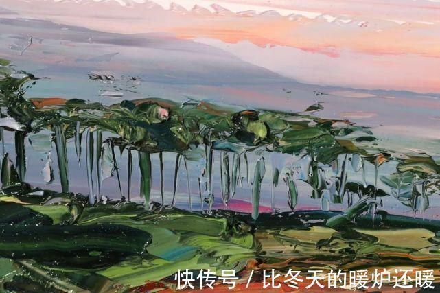 颜料@女画家用刮刀刮出震撼的风景,一量2厘米厚,网友:心疼颜料