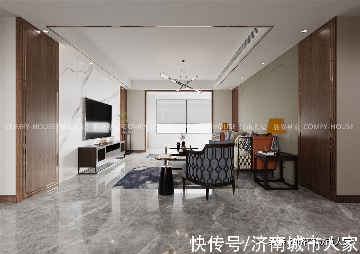 中式|祥泰城中式轻奢三室两厅装修效果图