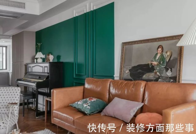 文艺复古风|98㎡文艺复古风,大胆跳色+通铺人字拼地板,感受一整屋的浪漫