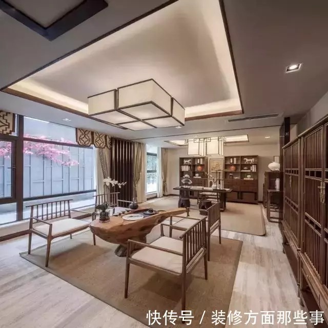 茶室|新中式别墅设计,落落大方,袅袅炊烟树外饶,一抹写意浅墨清韵