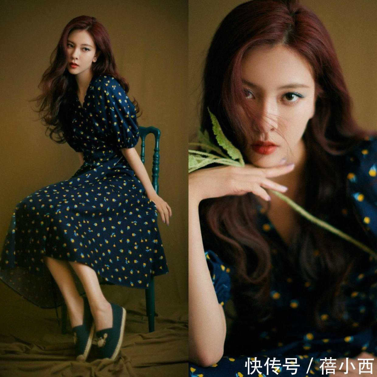 泡泡袖|菅纫姿美得不像话,穿碎花连衣裙出门也显气质,配短靴腿型更加分