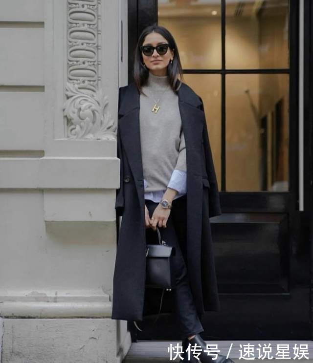 大衣配高领毛衣太普通?那是你没穿对,这么穿优雅实用又时尚