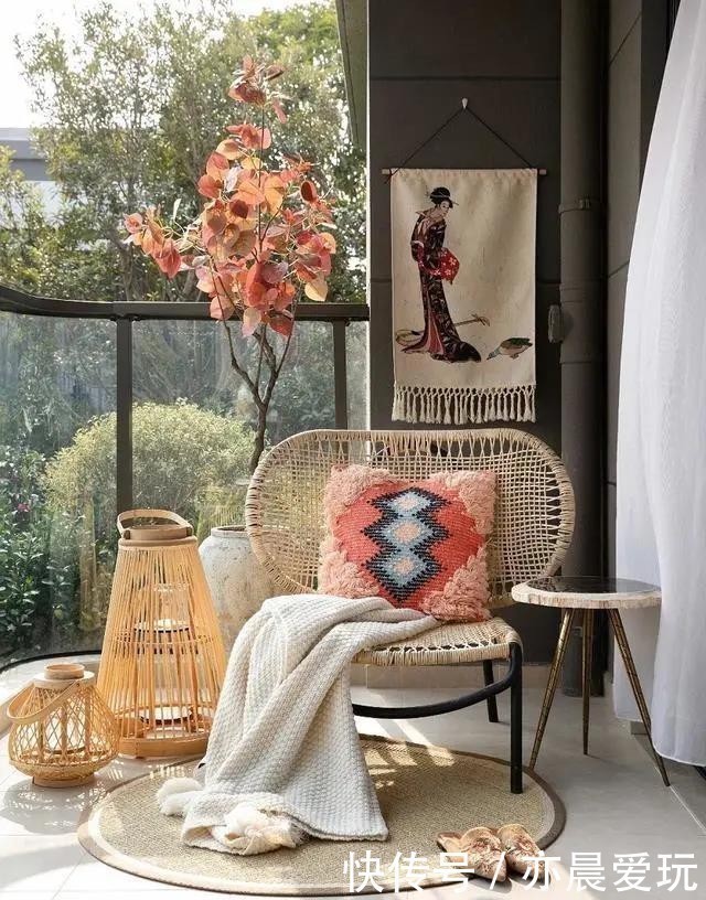 阳台|128㎡三室户,半包式玻璃墙阳台,将日式美学和生活感完美融合