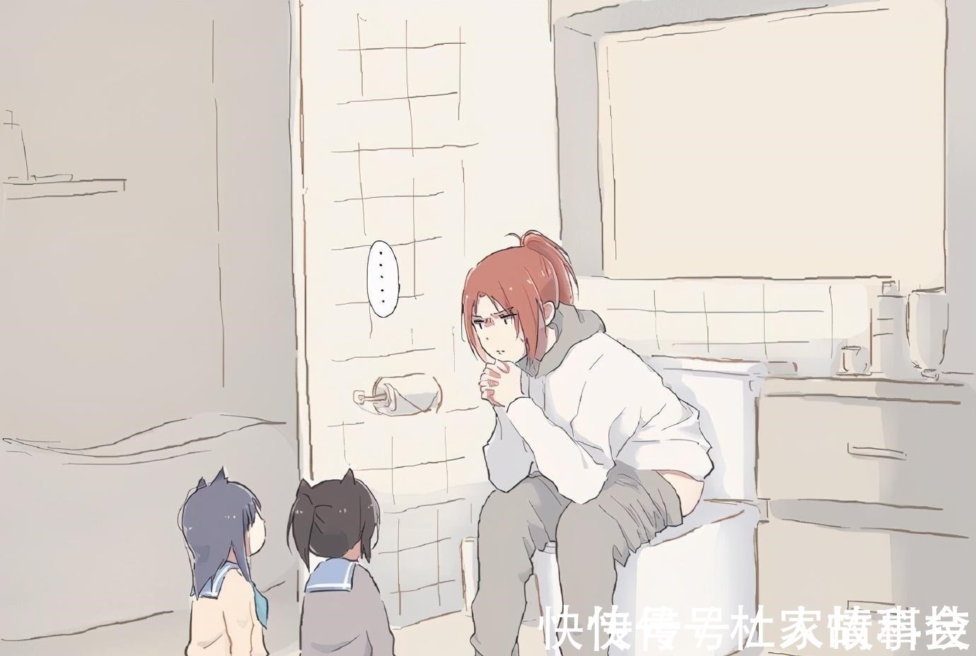 猫咪|上厕所被猫咪围观,画师大佬把这个场景用动漫的方式画了下来