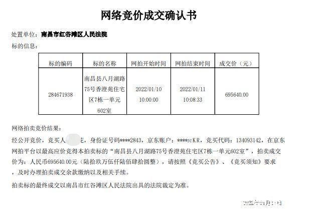 法拍房|捡漏52万！南昌县一处法拍房单价五千成交价，空置无租赁已装修