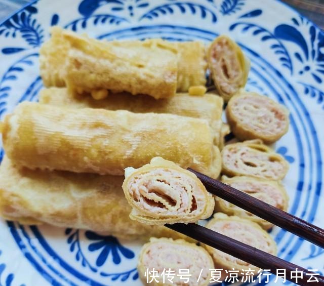 玉米油|豆皮肉卷,太香了,一大盘不够吃!