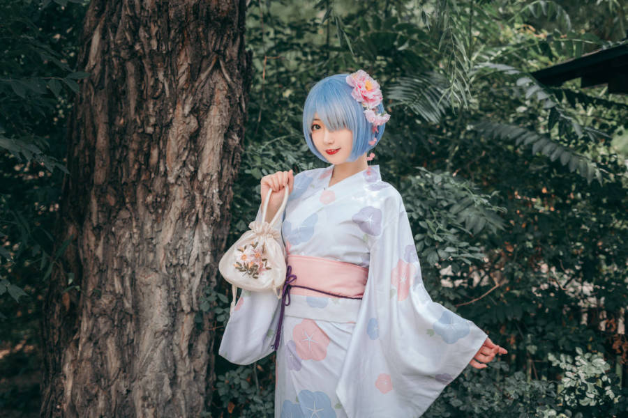 花伞|cos：浴衣蕾姆，花伞下的思念