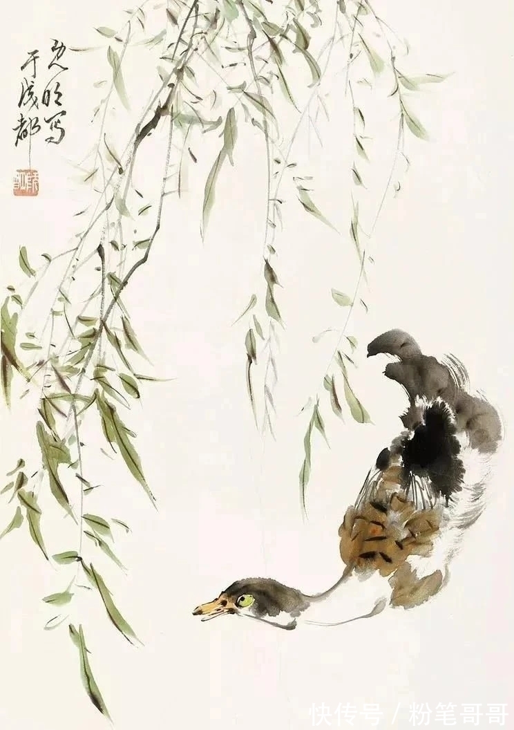 花鸟画@近现代四川水平最高的花鸟画家之一|刘既明画芦雁