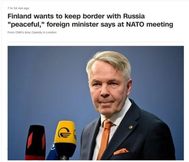 参加北约外长会议期间，芬兰外长：芬兰希望保持与俄罗斯边界“和平”