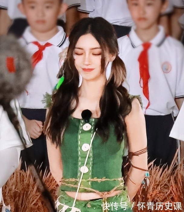 部落|angelababy《跑男》新路透,部落公主造型超清新,這是綠色少女吧