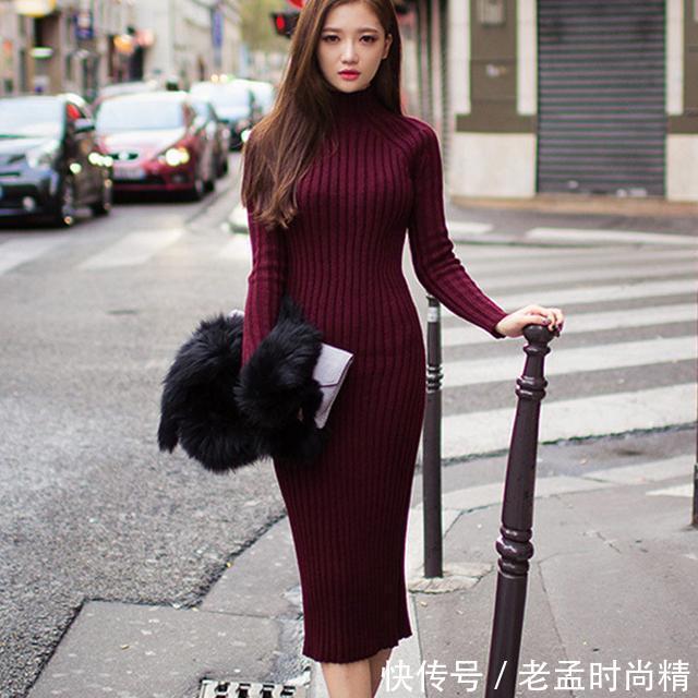 针织连衣裙 过膝超长毛衣裙,藏在大衣里优雅时髦还温暖