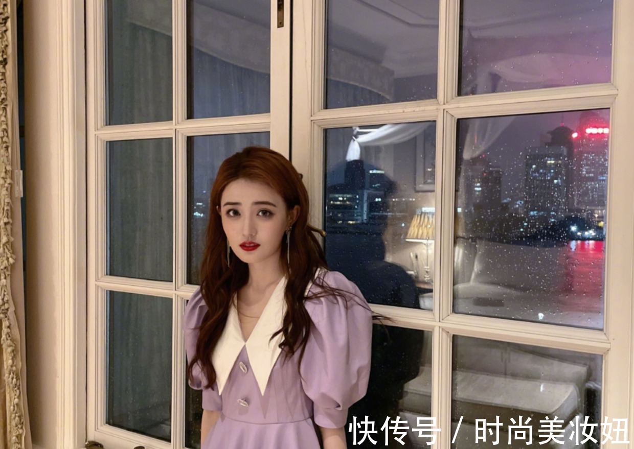 色彩|又被徐璐美到,染红发配紫色连衣裙太甜美,一般人真驾驭不了
