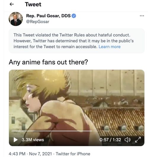 众议员|“进击的移民”？将拜登等人PS到日本动漫中，美共和党议员被指“煽动暴力”