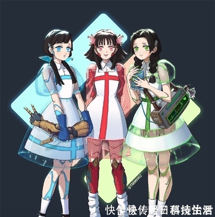 画师|赛博朋克风《鬼灭之刃》,蝴蝶忍拥有透明翅膀,祢豆子神秘感十足