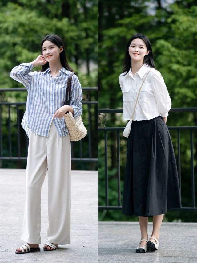 休闲|休闲慵懒风怎么搭?条纹衬衫+棉麻长裤简约洋气,气质又优雅