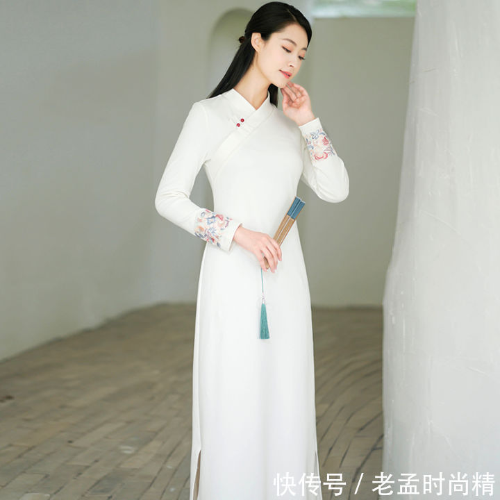 一针一线|端庄刺绣针织旗袍,一针一线,彰显纤细之美