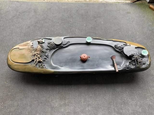 石头|把“一处风景”刻在石头上,还被朋友制成茶盘,你们说价值高了吗