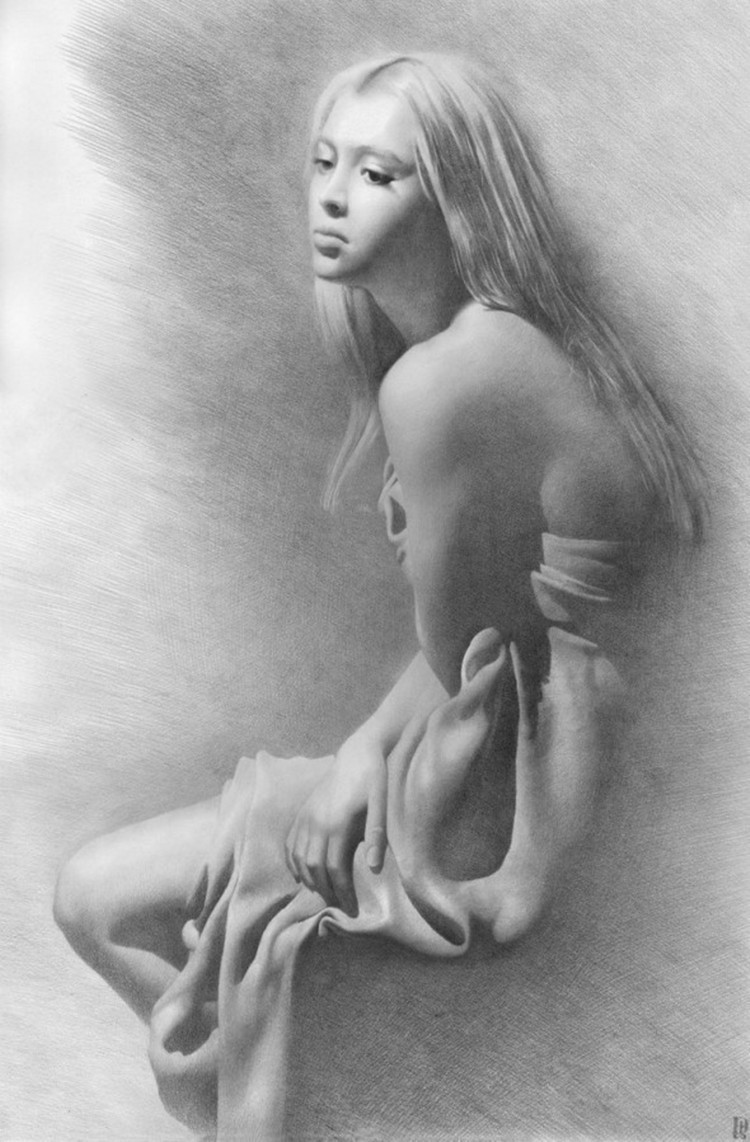 丹尼斯!乌克兰画家谢尔诺夫细致入微的美女、风景铅笔画