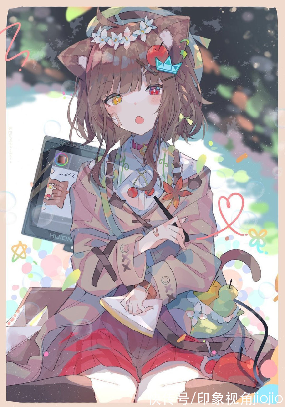 超级可爱@缤纷绚丽的和风少女插画,色彩搭配充满了碰撞感