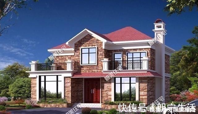 别墅|宽13-14米间的两层别墅，文化石和面砖装饰，都很出彩！