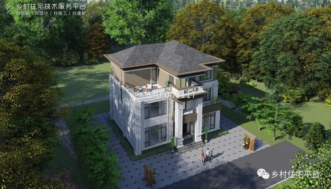 造价|乡住土建造价参考81.2万,面宽13.4m×进深11.9m 三层新中式风格别墅