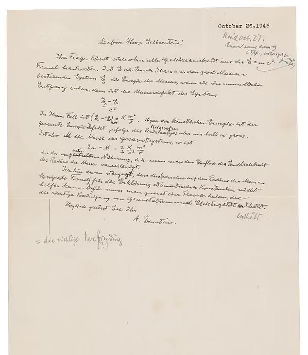 广义相对论 E=mc威武!爱因斯坦亲笔信卖出120万美元高价