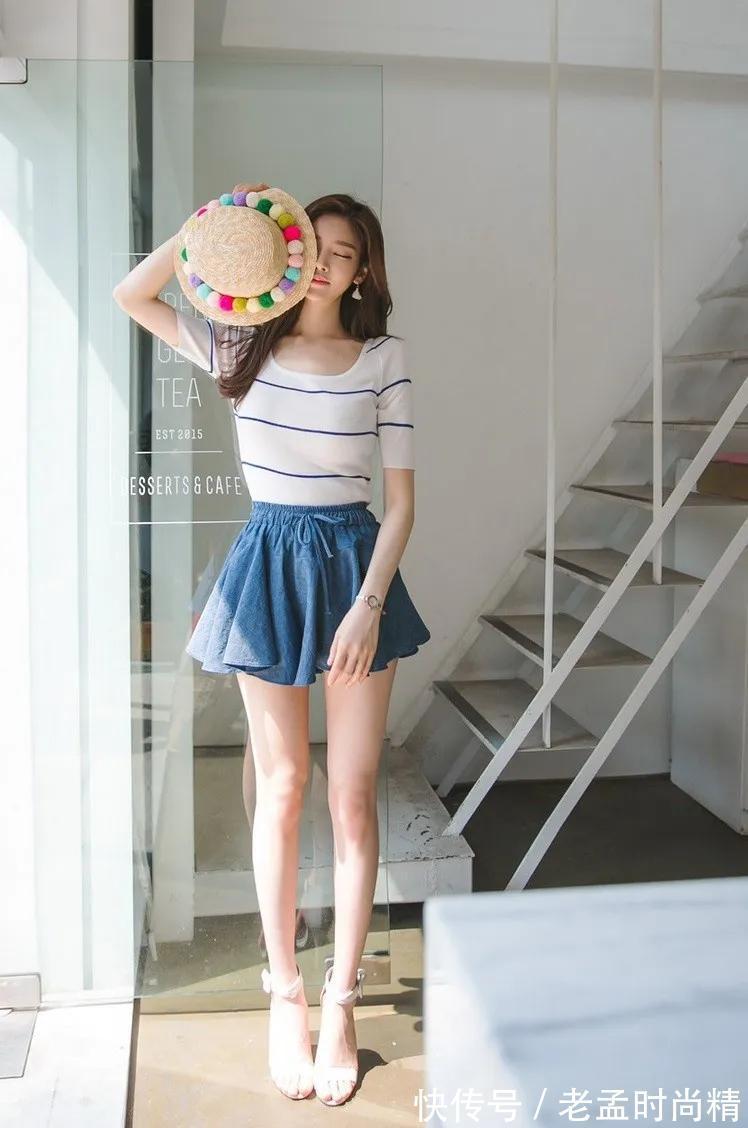 国宝级|韩国国宝级美女模特朴正允修身蓝色淑女裙