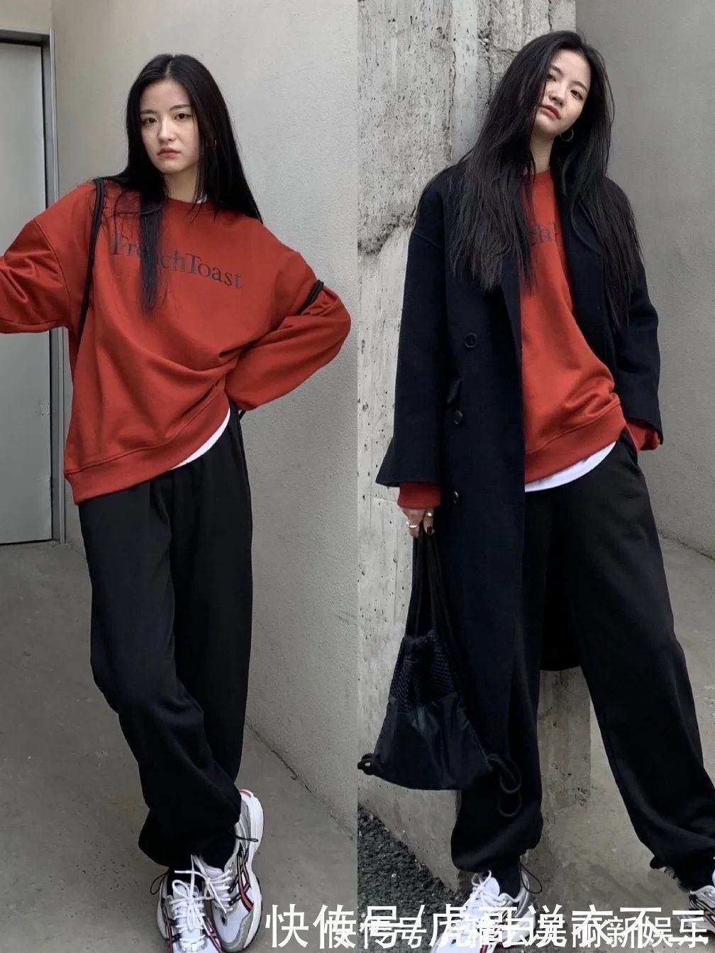 卫衣 大衣在配不在多,学韩国博主一衣多穿,一件黑大衣一周穿搭不重复