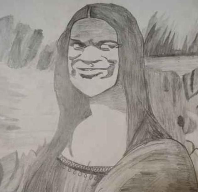 蒙娜丽莎的微笑@当美术生画到一半懒得画了,画风逐渐走向沙雕化,终究是错付了