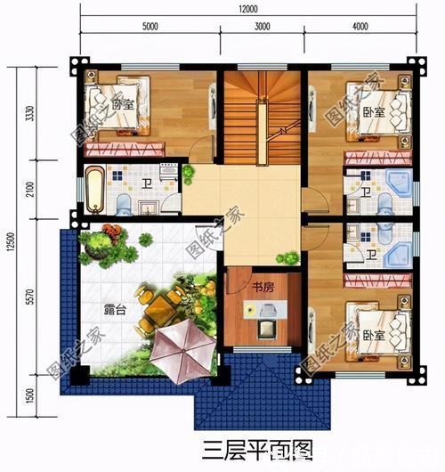 卫生间|农村三层楼房户型图,户型方正舒适,看完赶快收藏图纸
