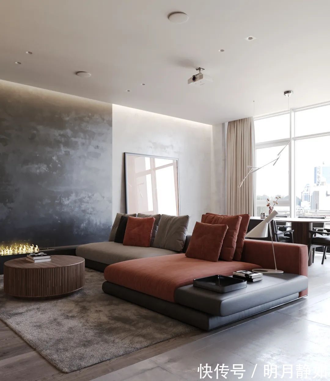 深灰色|180㎡现代简约,满屋的高级灰,橘粉色的点缀,低调时尚好高级