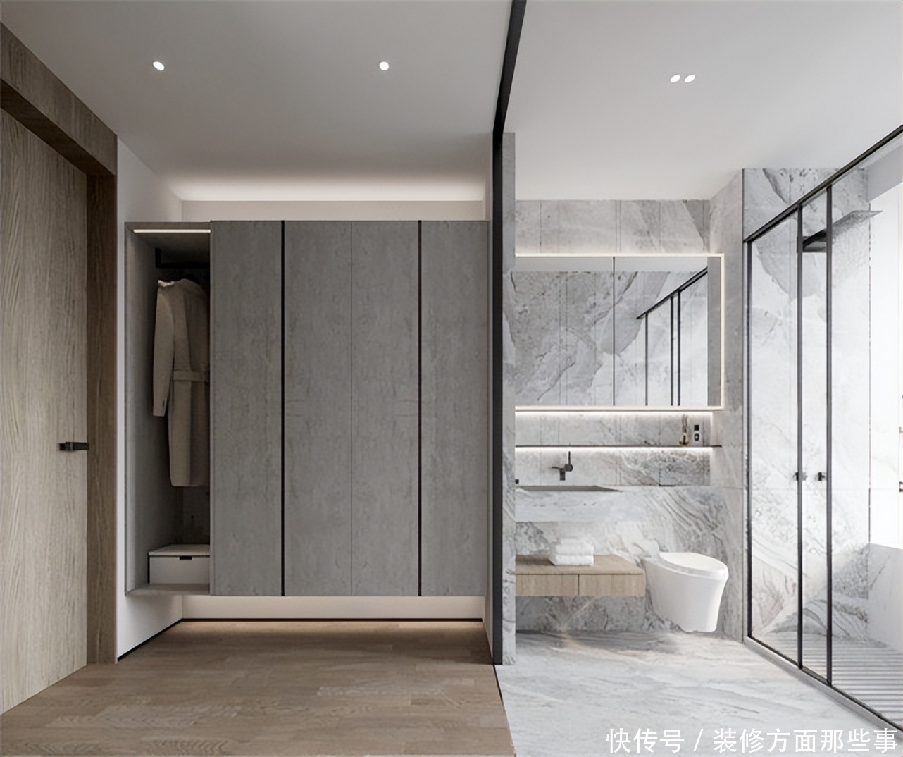 装修|87平简约风二居室,深灰色的木纹肌里诉说着年轮和岁月