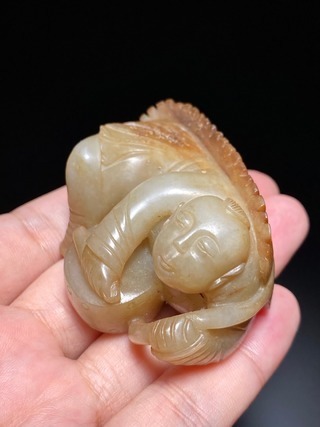 童子#清 和田玉籽料 童子击鼓