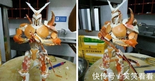 龙虾壳|吃剩的龙虾壳拼成手办,感觉有点不可思议!真是没谁了