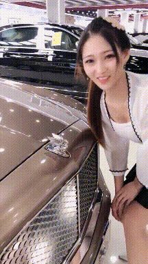 |搞笑段子GIF趣图:美女这是什么车，你为什么要吻车标。