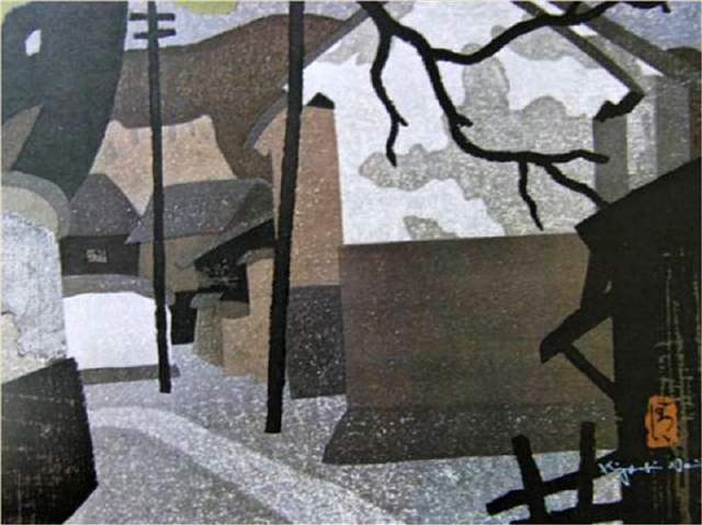 版画!日本近代版画大师斋藤清冬日雪景系列版画作品