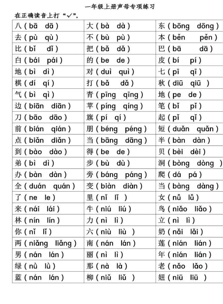 重点|一年级上册语文重点：拼音专项练习及答案